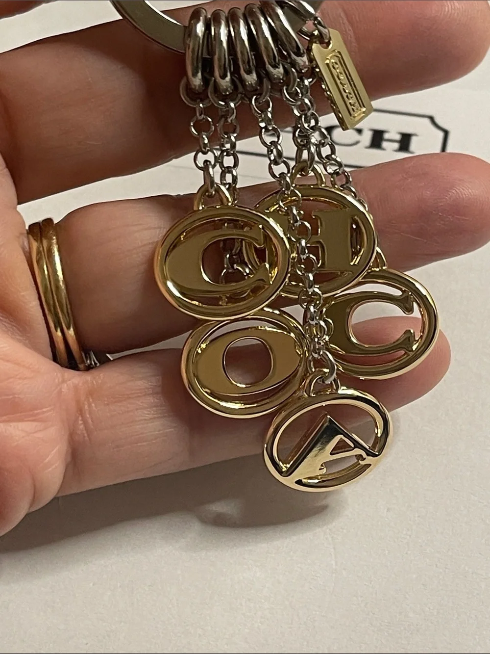 Coach Gold and Silver Letter Charm Keyring and Coach Pen